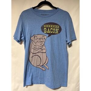 The Public Eye Pig‎ Bacon Graphic T Shirt Men's Medium Blue Novelty Short Sleeve